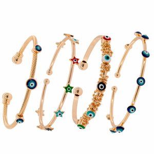 4 braceletsEvil eye, Nazar Gold Metal, talisman, open cuff, turkish eye